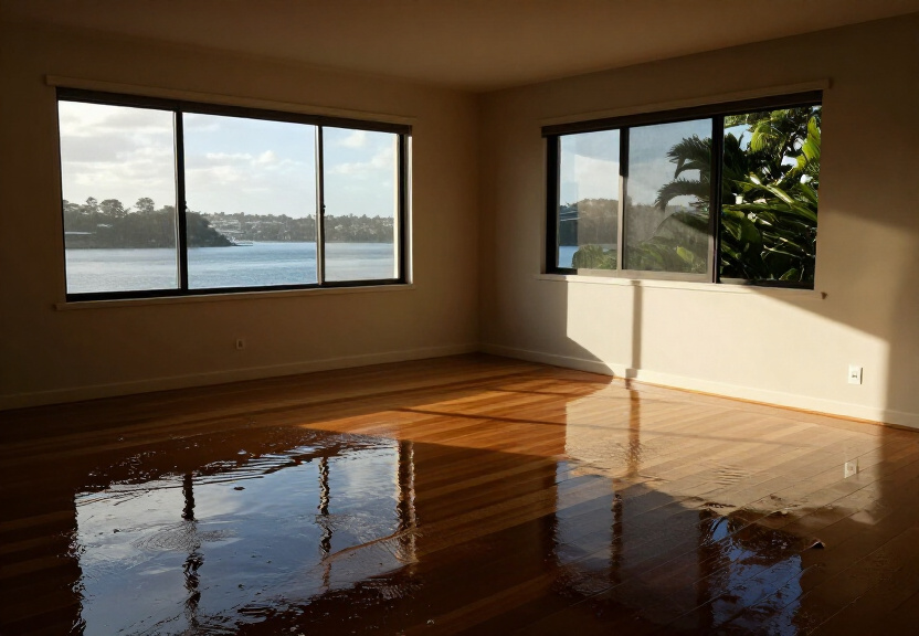 Flooded living room in Birchgrove home before restoration