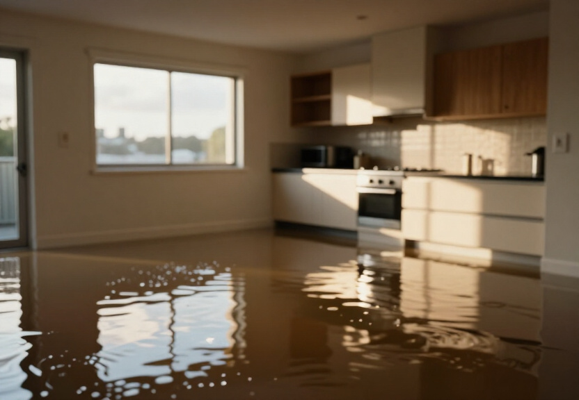 Flood-damaged office space in Birchgrove before restoration